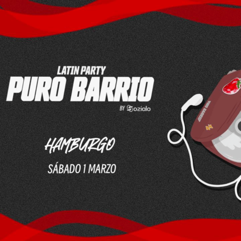 Veranstaltungsflyer schwarz mit roten Wellen und Infos zur Veranstaltung