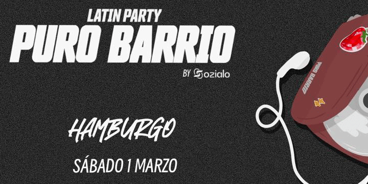 720x720_LatinParty_PuroBarrio_HaekkenHamburg Veranstaltungsflyer schwarz mit roten Wellen und Infos zur Veranstaltung